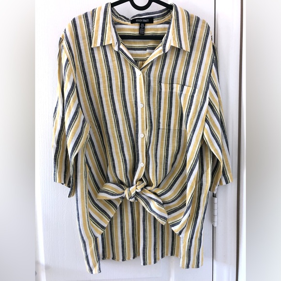 Ellen Tracy Tops - NWOT Ellen Tracy Yellow and Black Striped Button Down Shirt